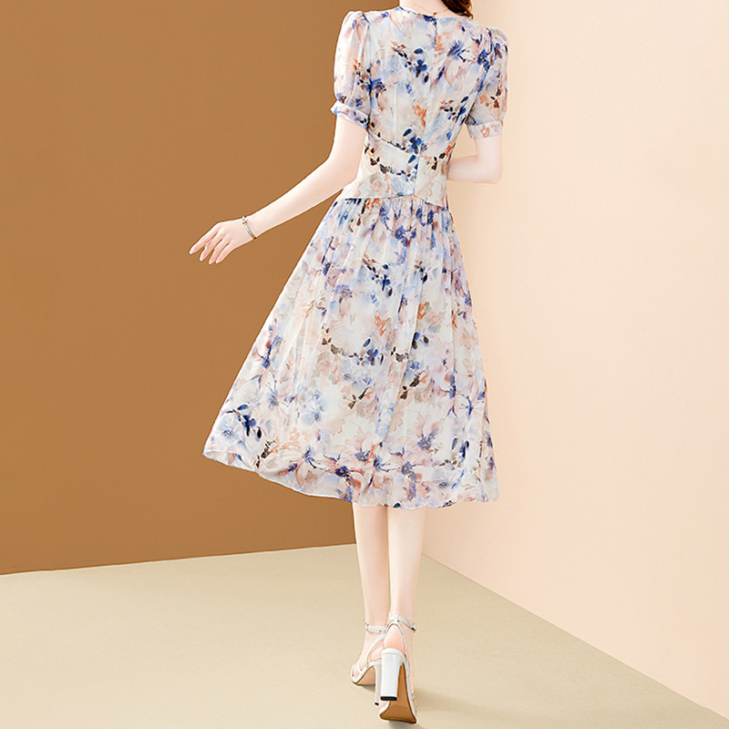 EVNISI Női Elegáns Fodrokkal Sifon ruha Virágos Nyomda Irodai A-vonalú ruhák Elegáns, szabálytalan buli Vestido Női 2024. nyár