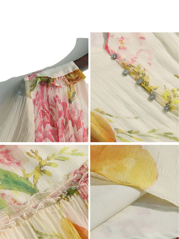 EVNISI Rochie șic din șifon cu imprimare florală pentru femei, elegantă, caise, pentru birou, rochii în linie A, ocazional, pentru petrecere, pentru femei, vara 2024