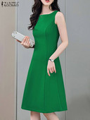 Szexi, ujjatlan tankruha, csónakos nyakú, texturált szövetből készült napruha ZANZEA Elegáns, derekú parti Vestidos 2024 nyári rövid köntös