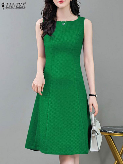 Szexi, ujjatlan tankruha, csónakos nyakú, texturált szövetből készült napruha ZANZEA Elegáns, derekú parti Vestidos 2024 nyári rövid köntös