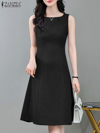 Szexi, ujjatlan tankruha, csónakos nyakú, texturált szövetből készült napruha ZANZEA Elegáns, derekú parti Vestidos 2024 nyári rövid köntös