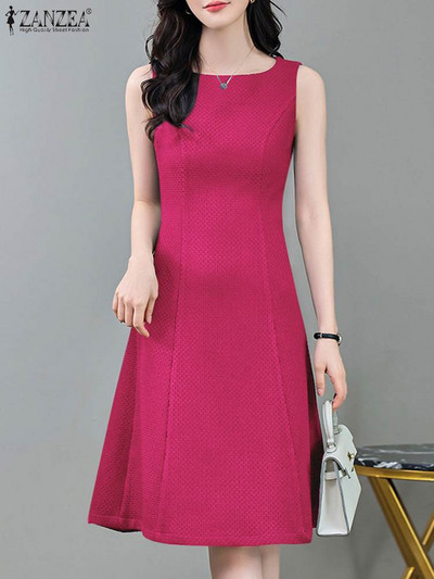 Szexi, ujjatlan tankruha, csónakos nyakú, texturált szövetből készült napruha ZANZEA Elegáns, derekú parti Vestidos 2024 nyári rövid köntös