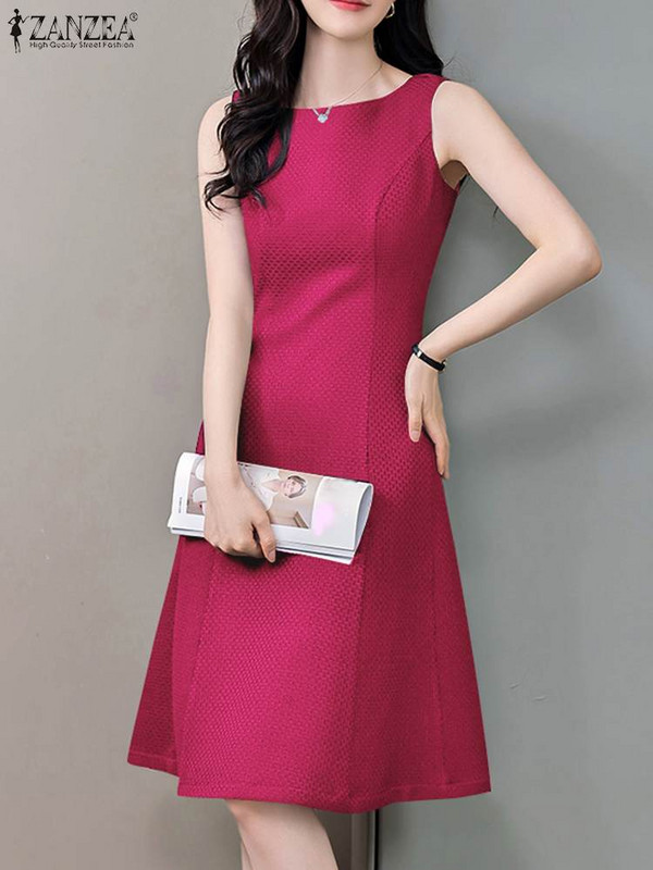 Szexi, ujjatlan tankruha, csónakos nyakú, texturált szövetből készült napruha ZANZEA Elegáns, derekú parti Vestidos 2024 nyári rövid köntös