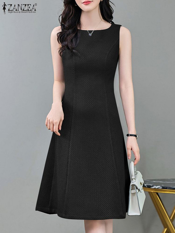 Szexi, ujjatlan tankruha, csónakos nyakú, texturált szövetből készült napruha ZANZEA Elegáns, derekú parti Vestidos 2024 nyári rövid köntös