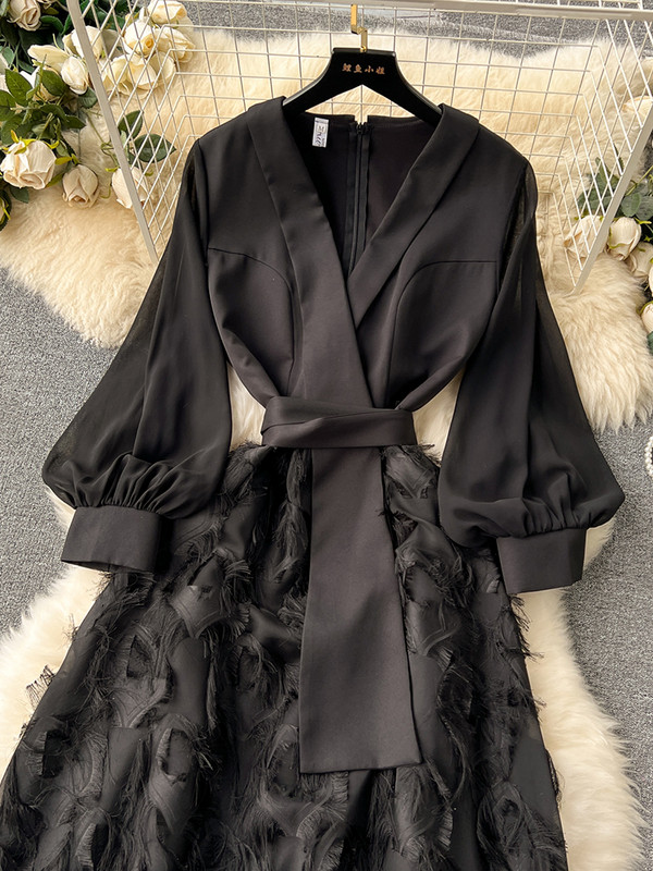 Γυναικείο φόρεμα EWQ Sweet Style Puff Μακρυμάνικο Fake Dyece Patchwork Ψηλόμεση A-line Vestidos Χειμώνας Άνοιξη 2024 Νέο SN5151