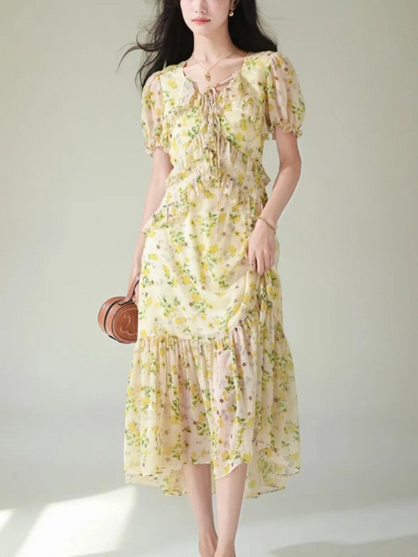 Κομψά φορέματα μίντι σε γραμμή Α με V λαιμόκοψη για γυναίκες Καλοκαιρινή μόδα Πλισέ λεπτό φόρεμα casual Γυναικεία κοντομάνικα ρούχα Γυναικεία ρόμπα