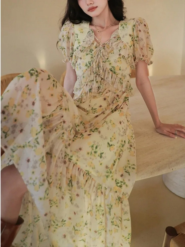 Κομψά φορέματα μίντι σε γραμμή Α με V λαιμόκοψη για γυναίκες Καλοκαιρινή μόδα Πλισέ λεπτό φόρεμα casual Γυναικεία κοντομάνικα ρούχα Γυναικεία ρόμπα