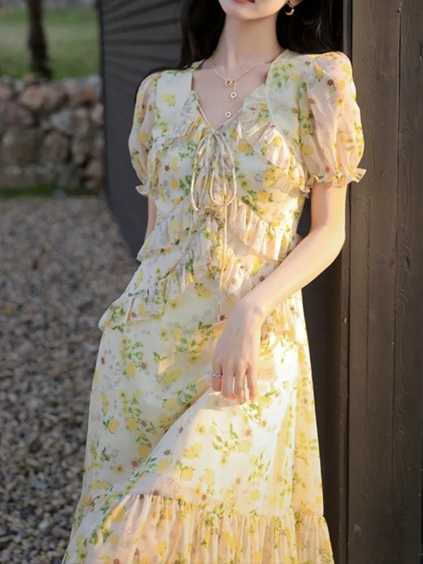 Κομψά φορέματα μίντι σε γραμμή Α με V λαιμόκοψη για γυναίκες Καλοκαιρινή μόδα Πλισέ λεπτό φόρεμα casual Γυναικεία κοντομάνικα ρούχα Γυναικεία ρόμπα