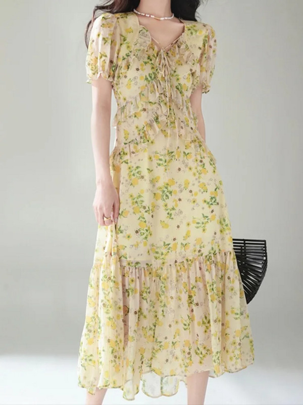 Κομψά φορέματα μίντι σε γραμμή Α με V λαιμόκοψη για γυναίκες Καλοκαιρινή μόδα Πλισέ λεπτό φόρεμα casual Γυναικεία κοντομάνικα ρούχα Γυναικεία ρόμπα