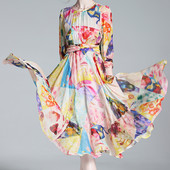 EVNISI Γυναικείο κομψό φλοράλ στάμπα φόρεμα σιφόν με λαιμόκοψη Casual διακοπές Φορέματα Α σε γραμμή καλοκαιρινών γυναικών Slim Party Vestido 2024