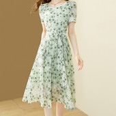 EVNISI Rochie șic din șifon pentru femei, cu imprimare florală, cu dantelă, elegantă, la birou, rochii în linie A, ocazional, subțire, rochie de vară