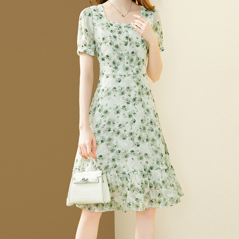 EVNISI Rochie șic din șifon pentru femei, cu imprimare florală, cu dantelă, elegantă, la birou, rochii în linie A, ocazional, subțire, rochie de vară