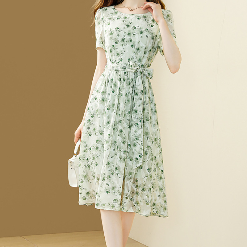 EVNISI Rochie șic din șifon pentru femei, cu imprimare florală, cu dantelă, elegantă, la birou, rochii în linie A, ocazional, subțire, rochie de vară