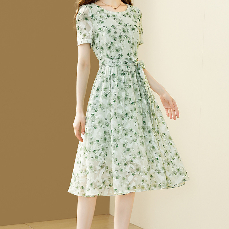 EVNISI Rochie șic din șifon pentru femei, cu imprimare florală, cu dantelă, elegantă, la birou, rochii în linie A, ocazional, subțire, rochie de vară