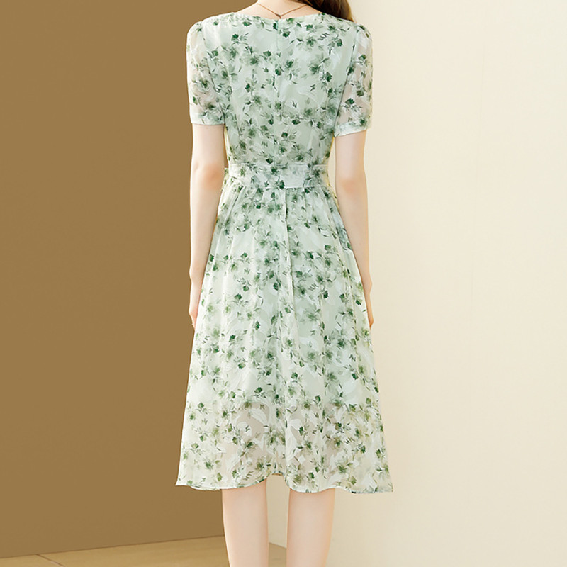 EVNISI Rochie șic din șifon pentru femei, cu imprimare florală, cu dantelă, elegantă, la birou, rochii în linie A, ocazional, subțire, rochie de vară