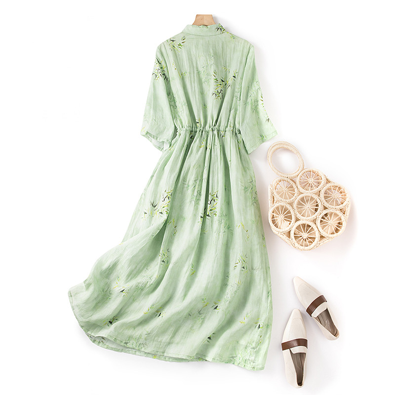 Γυναικείο καλοκαιρινό φόρεμα με στάμπα από βαμβάκι και λινό με μανίκια πέτο, νέο κορεάτικο στυλ, λογοτεχνικό χαλαρό ταμπεραμέντο casual φόρεμα