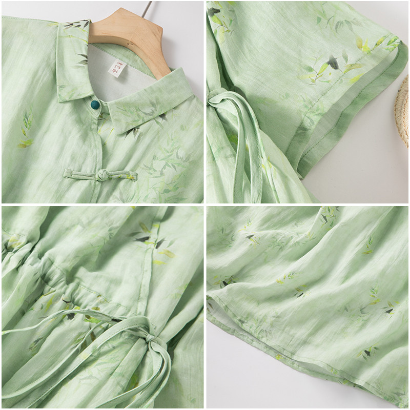 Γυναικείο καλοκαιρινό φόρεμα με στάμπα από βαμβάκι και λινό με μανίκια πέτο, νέο κορεάτικο στυλ, λογοτεχνικό χαλαρό ταμπεραμέντο casual φόρεμα