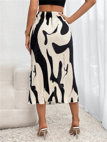 Dressy Casual Graphic Print Πλισέ μακριές φούστες Γυναικείες φθινοπωρινές μόδας Ελαστική ψηλόμεση γεωμετρία Midi φούστα Streetwear 2023