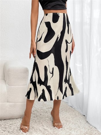 Dressy Casual Graphic Print Πλισέ μακριές φούστες Γυναικείες φθινοπωρινές μόδας Ελαστική ψηλόμεση γεωμετρία Midi φούστα Streetwear 2023