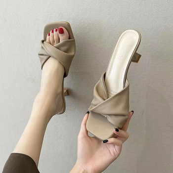 Летни нови дамски модни прости дамски чехли Dew Feet Високи токчета Едноцветни удобни ежедневни чехли Модни сандали