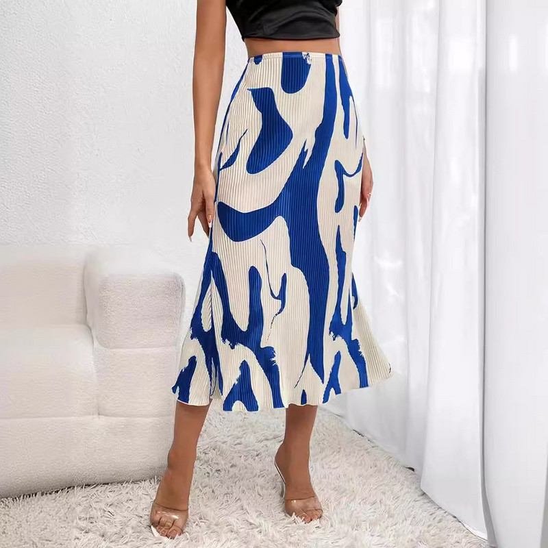 Ženske ljetne 2024. plisirane duge suknje s grafičkim printom visokog struka za žene Trendy plisirana midi suknja