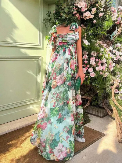 2022, vară, noua stație europeană, îmbrăcăminte pentru femei, imprimată, pliată, piept, mare, cu spate, rezervor, rochie lungă