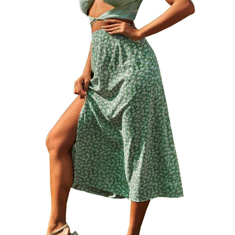Női Nyári szoknyák Nyaralás Tengerparti Ruhák Magas derekú virágmintás hasított alkalmi nyári midi szoknya Női szexi ruházat