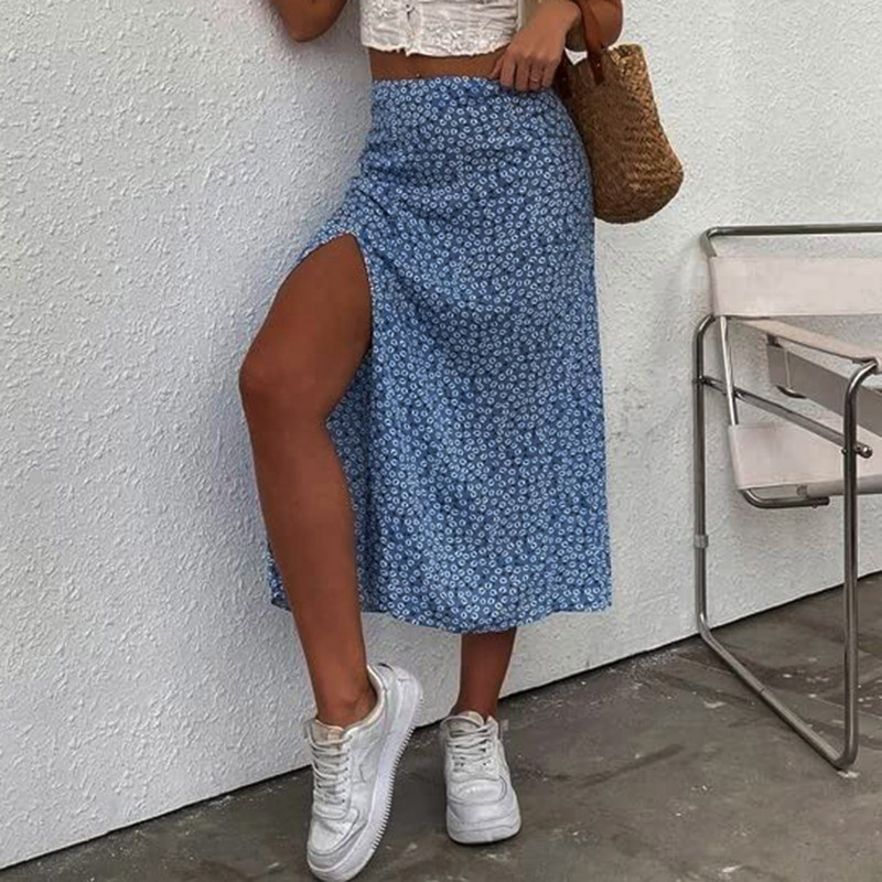 Női Nyári szoknyák Nyaralás Tengerparti Ruhák Magas derekú virágmintás hasított alkalmi nyári midi szoknya Női szexi ruházat