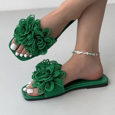 Lace Flower Καλοκαιρινές Παντόφλες για Γυναικείες Επίπεδες Παντόφλες Εξωτερικού Χώρου Γυναικείες τσουλήθρες 2024 Νέο Κορεάτικο Σχέδιο Σανδάλια Λευκό Κόκκινο Πράσινο Μέγεθος 43