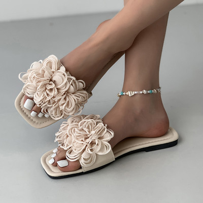 Lace Flower Καλοκαιρινές Παντόφλες για Γυναικείες Επίπεδες Παντόφλες Εξωτερικού Χώρου Γυναικείες τσουλήθρες 2024 Νέο Κορεάτικο Σχέδιο Σανδάλια Λευκό Κόκκινο Πράσινο Μέγεθος 43