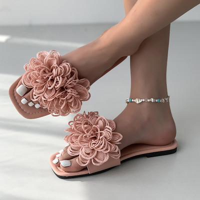 Lace Flower Καλοκαιρινές Παντόφλες για Γυναικείες Επίπεδες Παντόφλες Εξωτερικού Χώρου Γυναικείες τσουλήθρες 2024 Νέο Κορεάτικο Σχέδιο Σανδάλια Λευκό Κόκκινο Πράσινο Μέγεθος 43