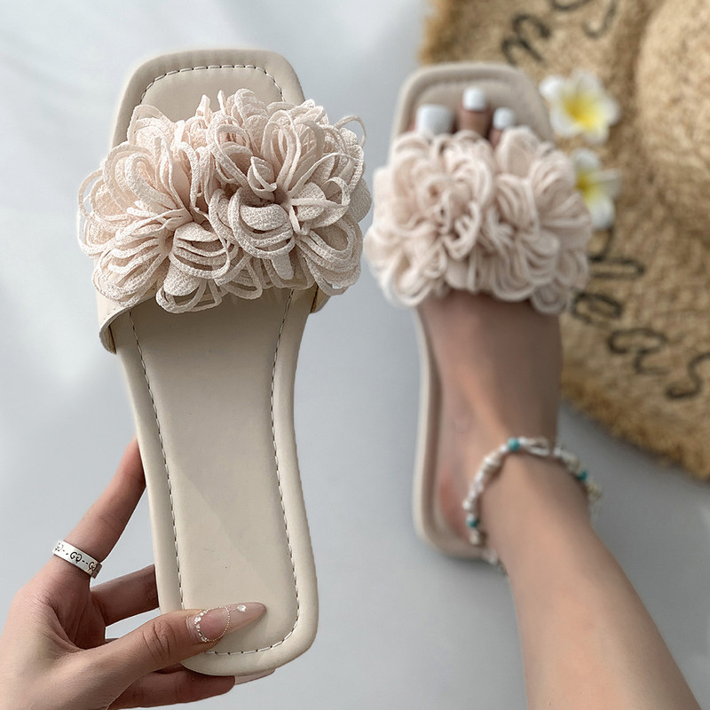 Lace Flower Καλοκαιρινές Παντόφλες για Γυναικείες Επίπεδες Παντόφλες Εξωτερικού Χώρου Γυναικείες τσουλήθρες 2024 Νέο Κορεάτικο Σχέδιο Σανδάλια Λευκό Κόκκινο Πράσινο Μέγεθος 43