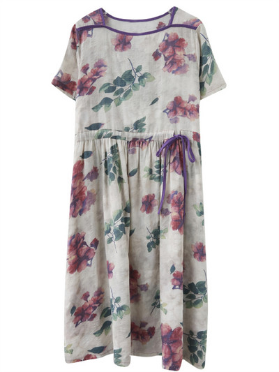 Rochii de vară cu mâneci scurte, bumbac, in, imprimeu vintage, florale, pentru femei, 2024, ocazional, rochie midi pentru dama, îmbrăcăminte elegantă pentru femei.
