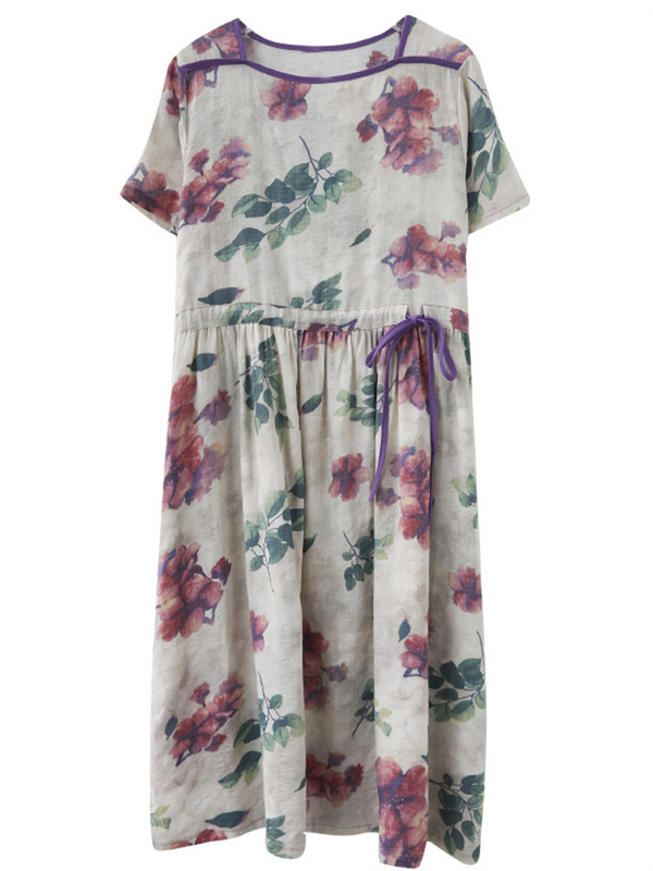 Rochii de vară cu mâneci scurte, bumbac, in, imprimeu vintage, florale, pentru femei, 2024, ocazional, rochie midi pentru dama, îmbrăcăminte elegantă pentru femei.