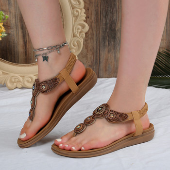 Летни плоски пръсти с еластични метални сандали с пайети Дамски ежедневни дамски сандали в римски стил Дамски сандали