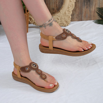 Летни плоски пръсти с еластични метални сандали с пайети Дамски ежедневни дамски сандали в римски стил Дамски сандали