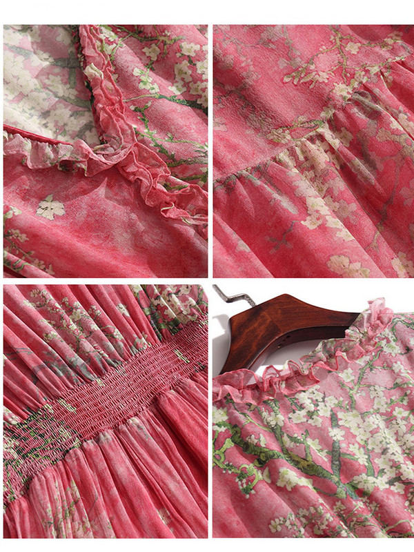 EVNISI Ljetna ženska boho haljina od šifona s V-izrezom, crvena, elegantna uredska haljina s cvjetnim uzorkom, elegantne haljine a-kroja za žene, vestido za zabavu