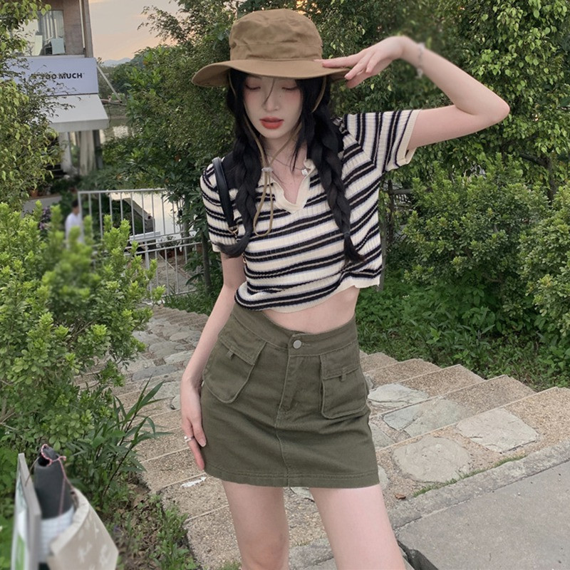 Ženska svestrana kratka suknja u stilu trapera, seksi korejska jednobojna suknja s osjećajem dizajna omotanih na bokovima