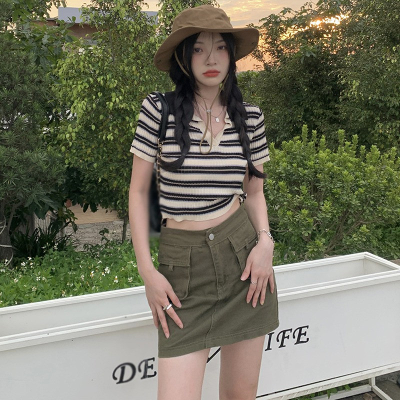 Ženska svestrana kratka suknja u stilu trapera, seksi korejska jednobojna suknja s osjećajem dizajna omotanih na bokovima