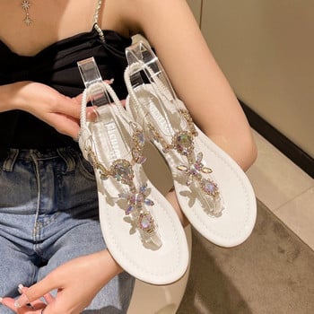 2024 Νεοαφιχθέν Summer Flats Σανδάλια Γυναικεία Crystal Clip Toe Παντόφλες Trend Luxury επώνυμα γυναικεία παπούτσια Beach Causal Slides