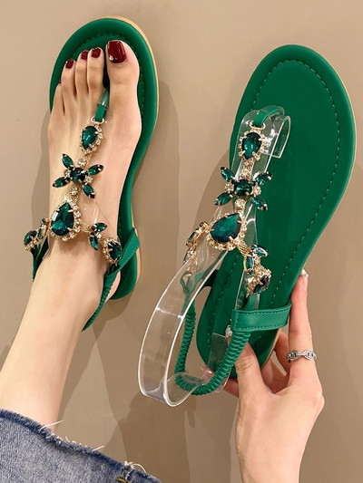 2024 Νεοαφιχθέν Summer Flats Σανδάλια Γυναικεία Crystal Clip Toe Παντόφλες Trend Luxury επώνυμα γυναικεία παπούτσια Beach Causal Slides