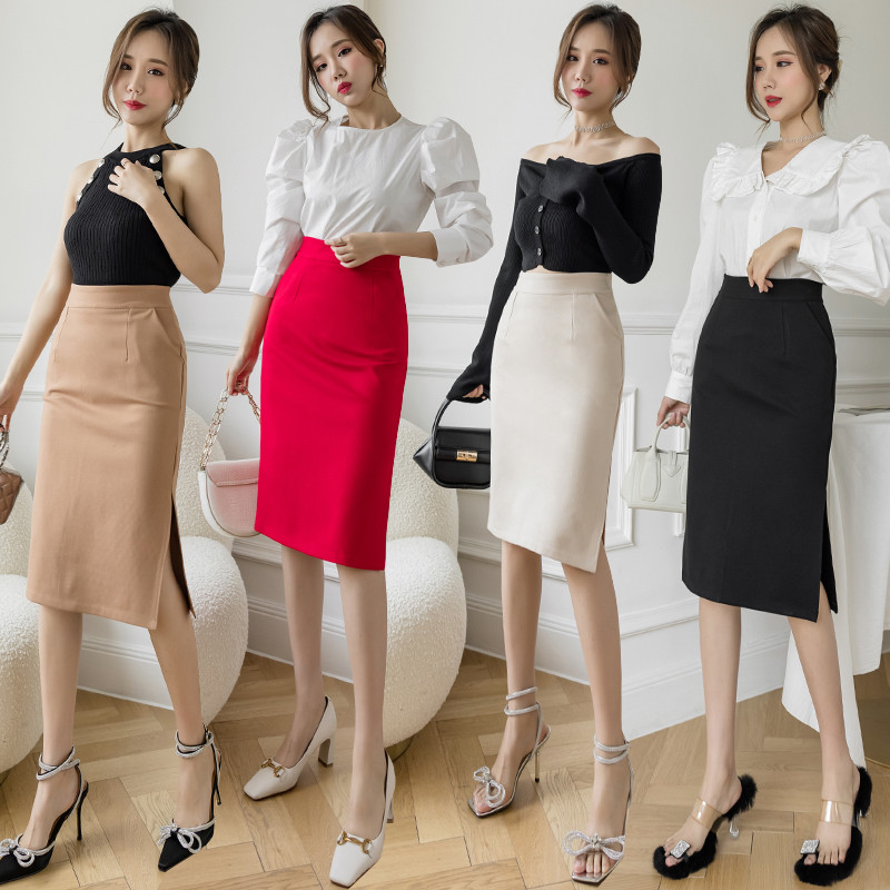 Κορεάτικες φούστες μόδας Ψηλόμεση γυναικεία φούστα Καλοκαιρινή μασίφ, σέξι φούστες τσέπης μέχρι το γόνατο Γυναικεία ρούχα Μαύρη φούστα για γυναίκες