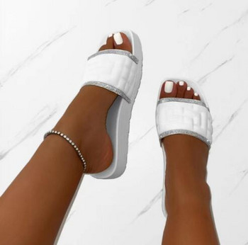 нови дамски летни нови прости чехли с кристали с квадратна глава дамски плажни чехли/сандали с голямо дебело дъно