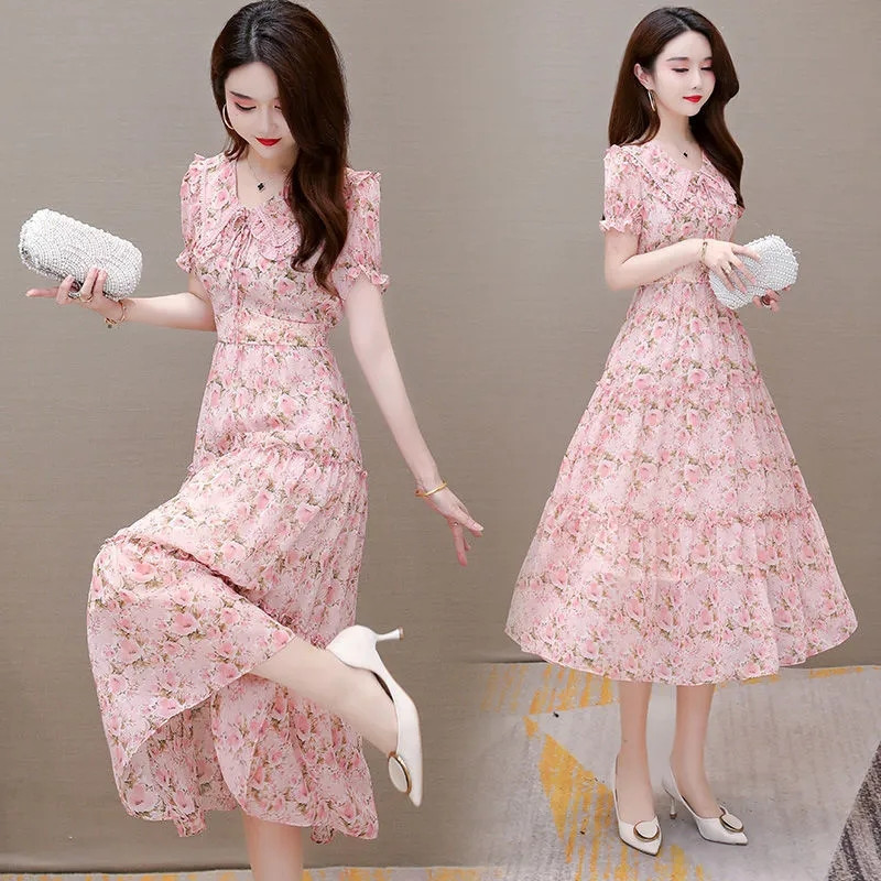 2023 rochii noi de vară pentru femei, stil boem, guler de păpușă, rochie lungă din șifon, subțire, elegante, rochii de petrecere pentru doamne Rochii 4XL