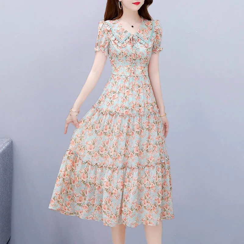 2023 rochii noi de vară pentru femei, stil boem, guler de păpușă, rochie lungă din șifon, subțire, elegante, rochii de petrecere pentru doamne Rochii 4XL