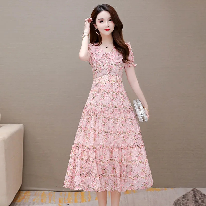 2023 rochii noi de vară pentru femei, stil boem, guler de păpușă, rochie lungă din șifon, subțire, elegante, rochii de petrecere pentru doamne Rochii 4XL