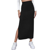 Uued kudumid Stretch Midi seelikud Sirged kevadsügis naiste pikad seelikud kõrge vöökohaga Bodycon seelik Solid Split Sexy Seelik Street