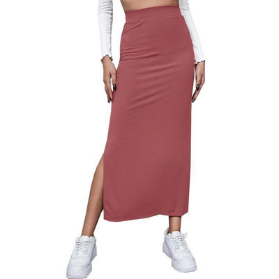 Uued kudumid Stretch Midi seelikud Sirged kevadsügis naiste pikad seelikud kõrge vöökohaga Bodycon seelik Solid Split Sexy Seelik Street