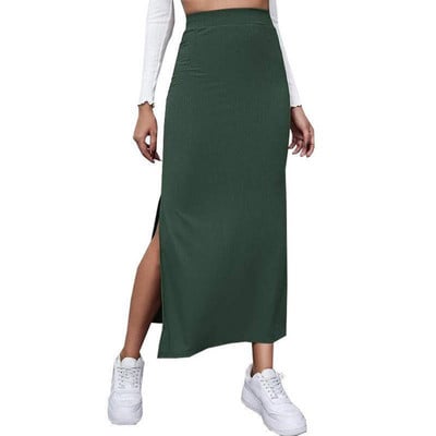 Uued kudumid Stretch Midi seelikud Sirged kevadsügis naiste pikad seelikud kõrge vöökohaga Bodycon seelik Solid Split Sexy Seelik Street
