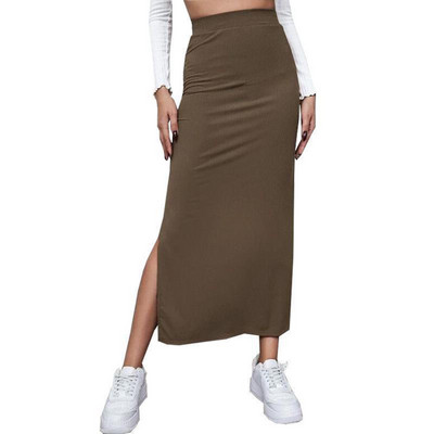 Uued kudumid Stretch Midi seelikud Sirged kevadsügis naiste pikad seelikud kõrge vöökohaga Bodycon seelik Solid Split Sexy Seelik Street